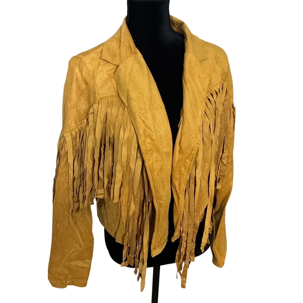 Womens Faux Suede Fringe Western Cropped Jacket Small Open Front Cowgirl Party